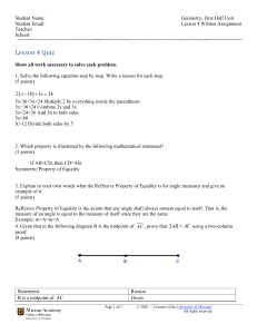 Geometry Lesson 4 Quiz: Equations & Proofs