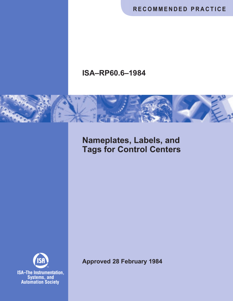 ISA RP60.6: Nameplates, Labels & Tags for Control Centers