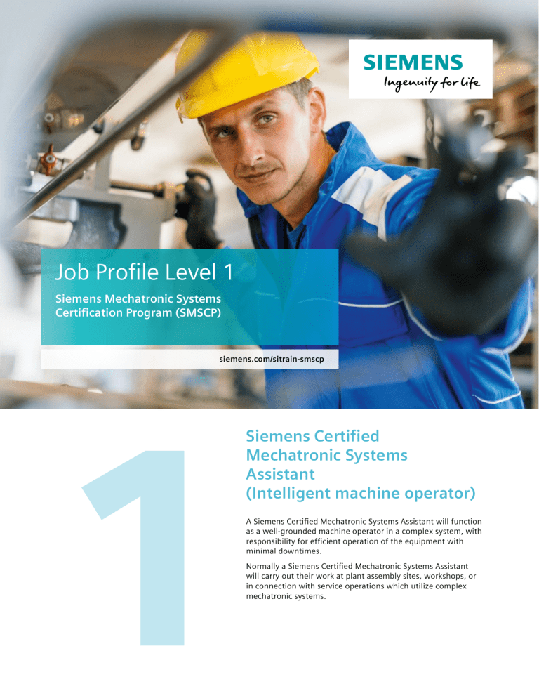 Mechatronics Assistant Siemens Mechatronic Systems Assistant Certification Program Job Profile