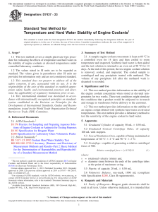 Standard Test Method D7437: Engine Coolant Temperature & Hard Water Stability