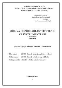 Moliya Bozorlari Sillabusi - Namangan Davlat Universiteti