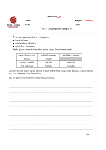Chemistry Worksheet: Separating Mixtures (Ethanol, NaCl, ZnCO3)