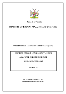 Namibia NSSCAS English Second Language Syllabus Grade 12 (8202)
