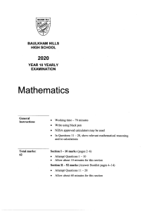 Matematik eksamensopgave for 10. klasse - Baulkham Hills High