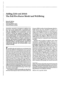 Personality Five-Factor Model & Well-Being: Love, Work, & Happiness