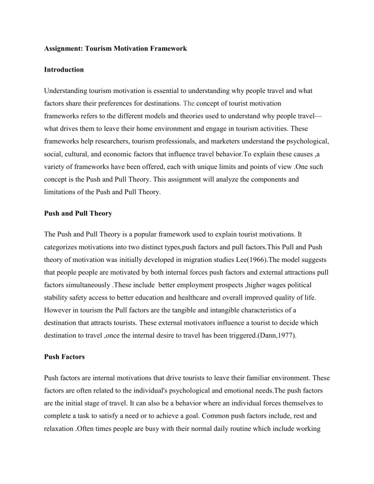 Tourism Motivation: Push and Pull Theory Analysis