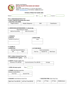 Bicol State College Physical Fitness Test Score Card - Health & Skills
