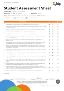 Student Assessment Sheet - IDP Nha Trang | University of South Australia