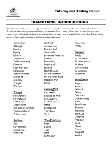 Transitional Words & Introductions: Writing Reference Sheet