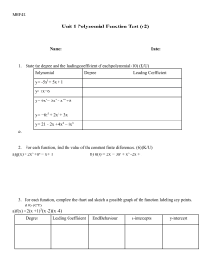 MHF4U Unit 1 Polynomial Function Test (v2) - High School Math