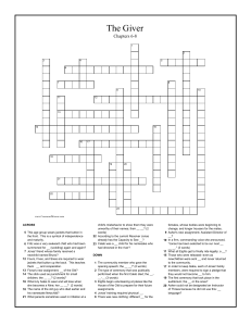 The Giver Chapters 6-8 Crossword Puzzle | English Language Arts