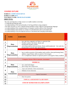 Computer Science Course Outline: Data Representation & Transmission