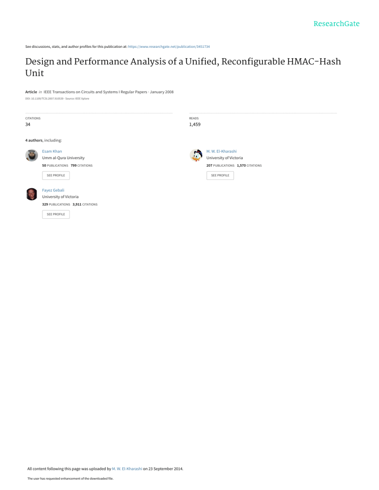 Design & Performance Analysis of Unified, Reconfigurable HMAC-Hash Unit