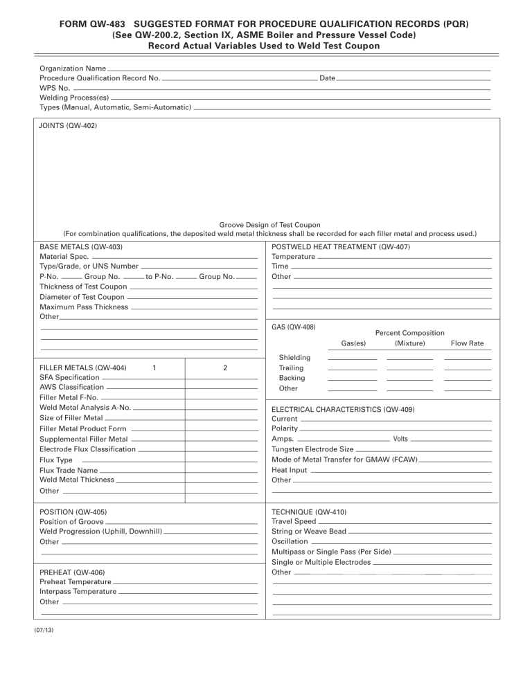 Welding Procedure Qualification Record (PQR) Form