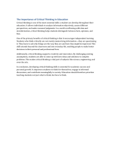 The Importance of Critical Thinking in Education: A Key Skill