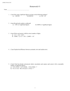 CHM3120 Homework on Significant Figures