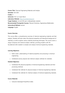 Chemical Engineering Materials & Analysis Course Syllabus
