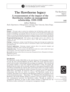 Hawthorne Studies: A Reassessment of Impact on Management