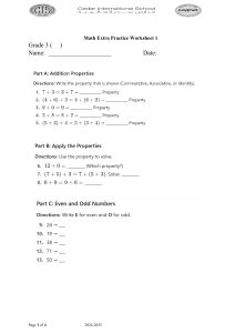 Grade 3 Math Worksheet: Addition Properties & Even/Odd Numbers