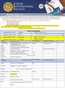 Cedar International School Grade 11 Weekly Plan - Oct 2025