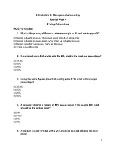 Management Accounting Tutorial: Pricing Calculations, MCQs & Costing Methods