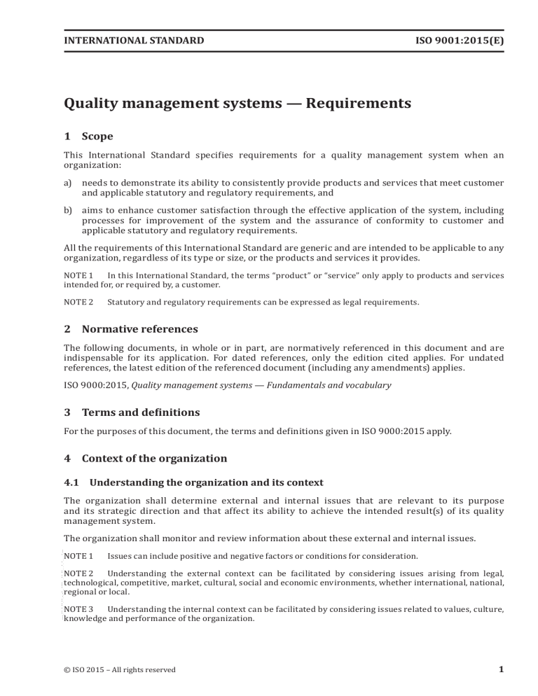 ISO 9001:2015 Quality Management Systems Requirements Standard