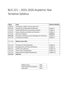 BUS 221 Tentative Syllabus 2025-2026: Organizational Behaviour Course