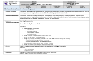 Grade 8 English: Evaluating Persuasive Texts - Lesson Log