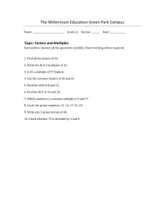 Grade 6 Math Worksheet: Factors, Multiples, LCM, HCF, Prime Numbers