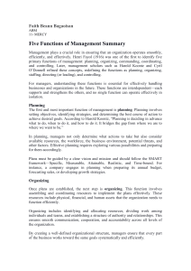 Five Functions of Management Summary: Planning, Organizing, Leading