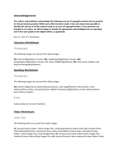 Acknowledgements for Educational Worksheets & Video Stills