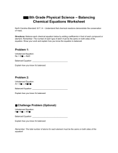 Balancing Chemical Equations Worksheet - 8th Grade