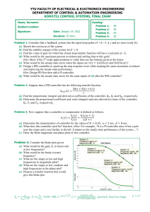 YTU Control Systems Final Exam (KOM3751) - Electrical Engineering