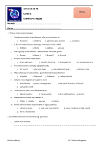 Grade 8 Chemistry Worksheet: Atomic Structure & Bonding