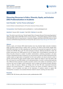 DEI Problematizations in Academia: A Policy Discourse Analysis