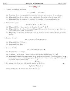 UNIST Calculus II Midterm Exam - Polar Curves, Vectors, Calculus
