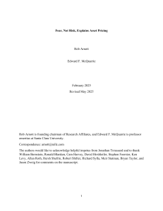 Fear, Not Risk, Explains Asset Pricing: A New Finance Theory