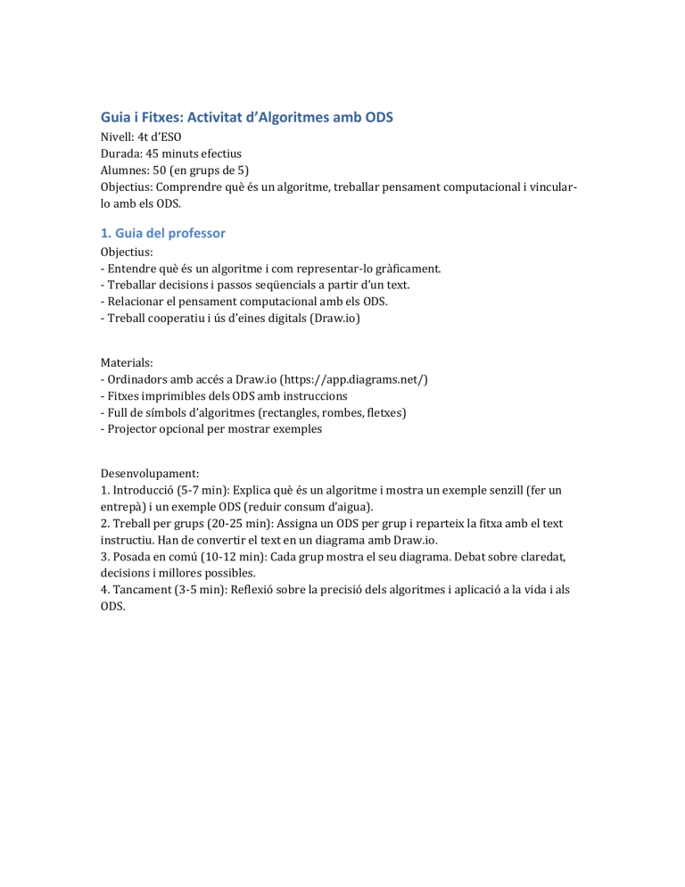 Algorithms Activity Guide for High School: ODS & Computational Thinking