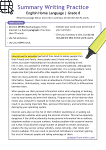 Grade 8 English: Summary Writing Practice - Internet Disadvantages