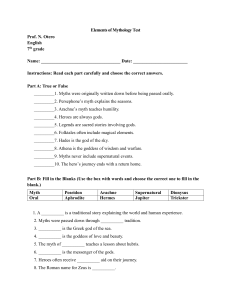 Elements of Mythology Test for 7th Grade English Students