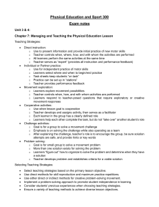 Physical Education Teaching Strategies Exam Notes