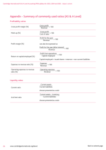 Cambridge AS & A Level Accounting Ratios Syllabus 2023-2025