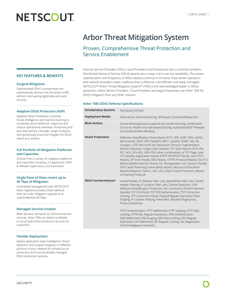 Arbor Threat Mitigation System: DDoS Protection Data Sheet