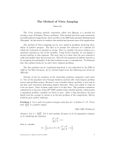 The Method of Vieta Jumping: Number Theory Problems & IMO Solutions