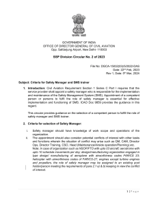 DGCA Safety Manager & SMS Trainer Criteria