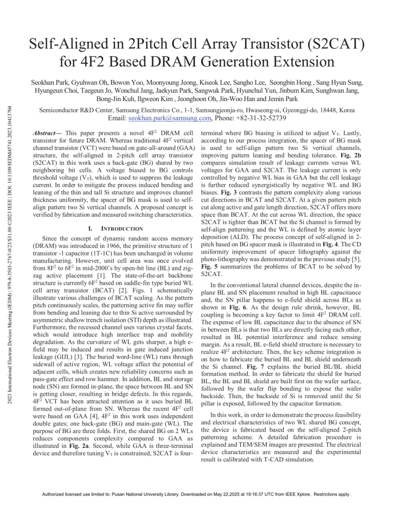 S2CAT Transistor for 4F2 DRAM: Design and Characteristics