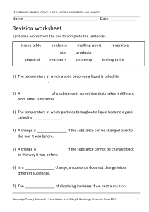 Cambridge Primary Science 6: Materials Revision Worksheet - Unit 2