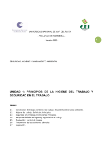 Seguridad, Higiene y Saneamiento Ambiental - Unidad 1