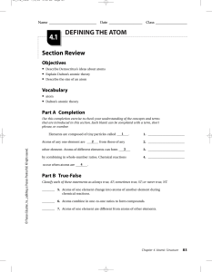 Defining the Atom: Worksheet on Atomic Theory