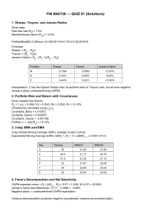 FIN 604/730 Quiz 01 Solutions: Sharpe, Treynor, Jensen Ratios